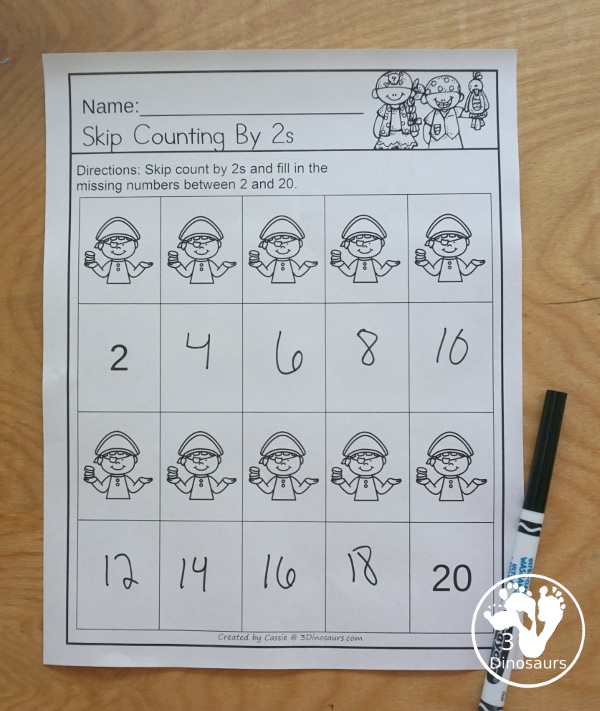 Pirate Skip Counting Activities - with no-prep packs, skip counting mats, skip counting 10 piece puzzles, and task cards to work on skip counting from 2 to 12 - 3Dinosaurs.com