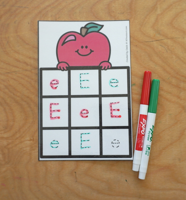 Free Apple ABC Tracing Cards with a 3 by 3 tracing rows of uppercase and lowercase letters. A fun way to change up handwriting for kids. - 3Dinosaurs.com