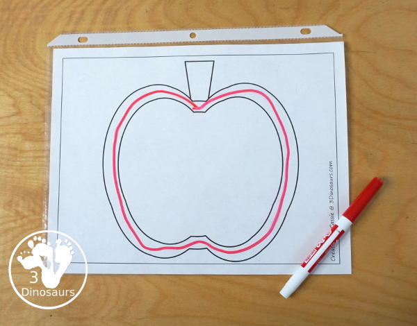 Free Apple Fine Motor Mat Printable - with 4 different apple mats for you to use with kids with an apple template, apple tracing, apple dot marker and apple dot marker printable - 3Dinosaurs.com