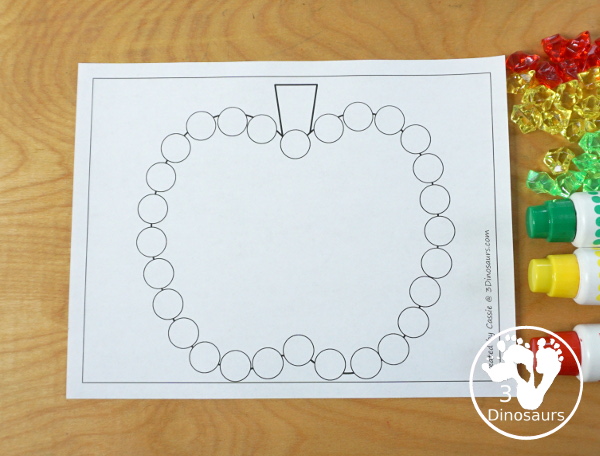 Free Apple Fine Motor Mat Printable - with 4 different apple mats for you to use with kids with an apple template, apple tracing, apple dot marker and apple dot marker printable - 3Dinosaurs.com