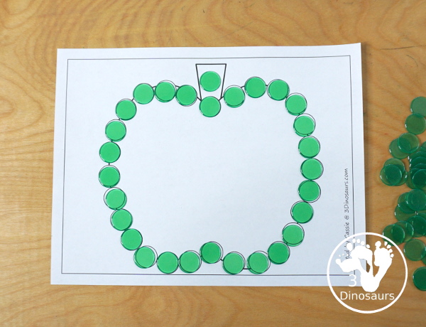 Free Apple Fine Motor Mat Printable - with 4 different apple mats for you to use with kids with an apple template, apple tracing, apple dot marker and apple dot marker printable - 3Dinosaurs.com