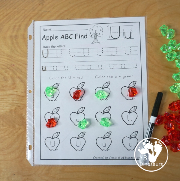 Easy No-Prep Apple ABC Find:  Uppercase & Lowercase - easy no-prep printables with a fun apple theme 26 pages with uppercase and lowercase together - 3Dinosaurs.com