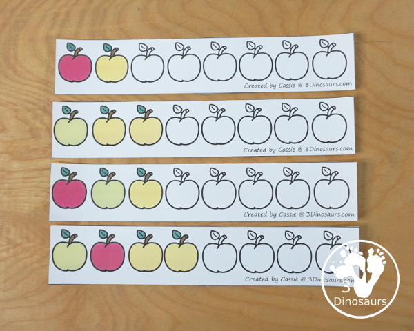 Free Apple Pattern Printable - a great way to work on patterns for the fall with AB and ABC patterns for kids to use with pattern worksheets, pattern grids, continue the pattern for kindergarten and PreK pattern math. - 3Dinosaurs.com