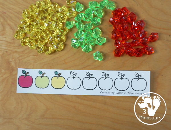 Free Apple Pattern Printable - a great way to work on patterns for the fall with AB and ABC patterns for kids to use with pattern worksheets, pattern grids, continue the pattern for kindergarten and PreK pattern math. - 3Dinosaurs.com