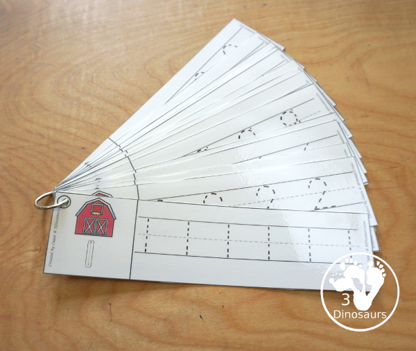 Free Farm Number Tracing Strips - with numbers 0 to 20. A fun farm themed with a barn on each printable number tracing strip - 3Dinosaurs.com