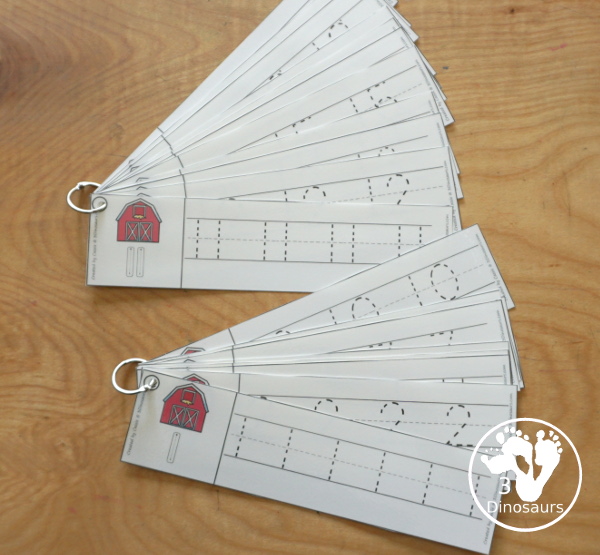 Free Farm Number Tracing Strips - with numbers 0 to 20. A fun farm themed with a barn on each printable number tracing strip - 3Dinosaurs.com