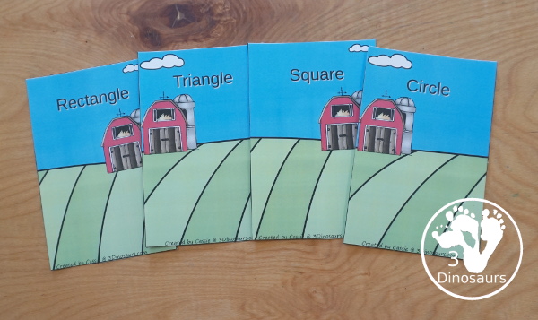 Free Farm Shape Sorting - circle, square, rectangle and triangle with a fun farm theme. You have 4 shape sorting mats and 6 cards for each shape - 3Dinosaurs.com