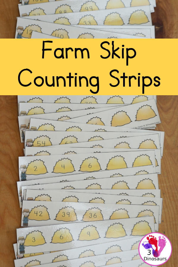 Free Farm Skip Counting Strips & Worksheet - with 4 skip counting strips for each number you are skip counting by with skip counting forward and skip counting backward with a fun recording worksheet for the farm skip counting strips. - 3Dinosaurs.com