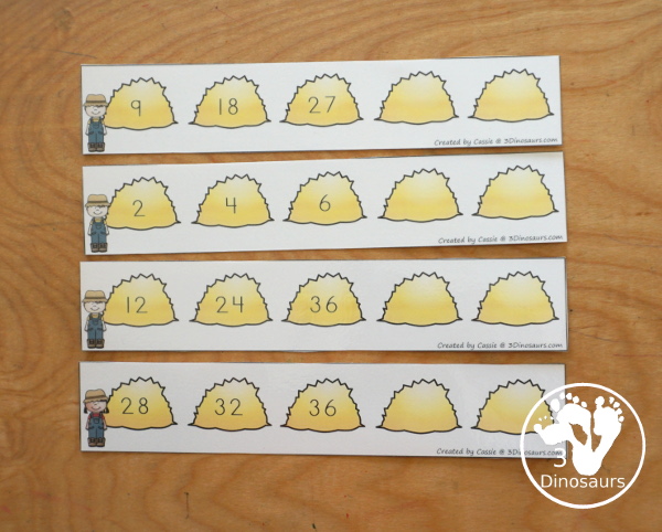 Free Farm Skip Counting Strips & Worksheet - with 4 skip counting strips for each number you are skip counting by with skip counting forward and skip counting backward with a fun recording worksheet for the farm skip counting strips. - 3Dinosaurs.com