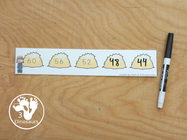 Free Farm Skip Counting Strips & Worksheet - with 4 skip counting strips for each number you are skip counting by with skip counting forward and skip counting backward with a fun recording worksheet for the farm skip counting strips. - 3Dinosaurs.com