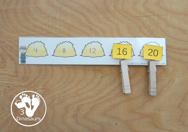 Free Farm Skip Counting Strips & Worksheet - with 4 skip counting strips for each number you are skip counting by with skip counting forward and skip counting backward with a fun recording worksheet for the farm skip counting strips. - 3Dinosaurs.com