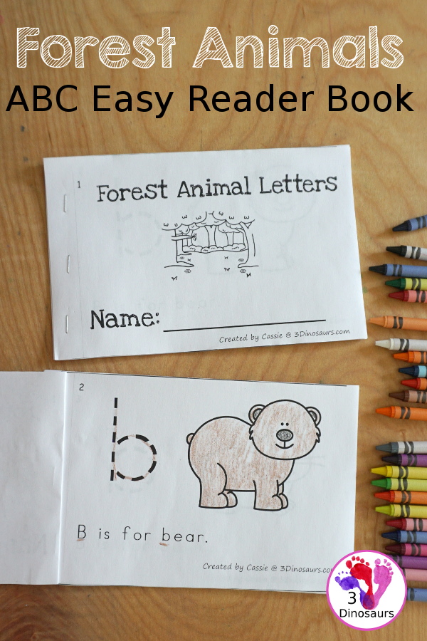 Free Forest Animal ABC Easy Reader Book - with tracing lowercase letters and  11 forest animals in the book for kids to use in kindergarten and prek  - 3Dinosaurs.com