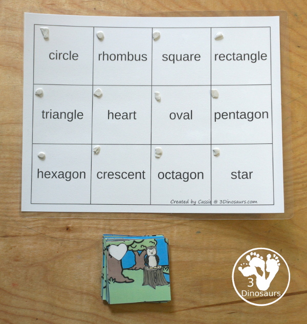 Free Forest Shape Puzzles for kids with matching geometric shape to the shape word on the mat. A great shape and forest printable for kids learning shapes. - 3Dinosaurs.com