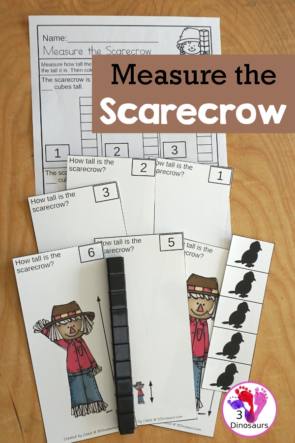 Free Measure the Scarecrow with 6 measuring scarecrow cards and 1 measuring recording worksheet for kids - 3Dinosaurs.com