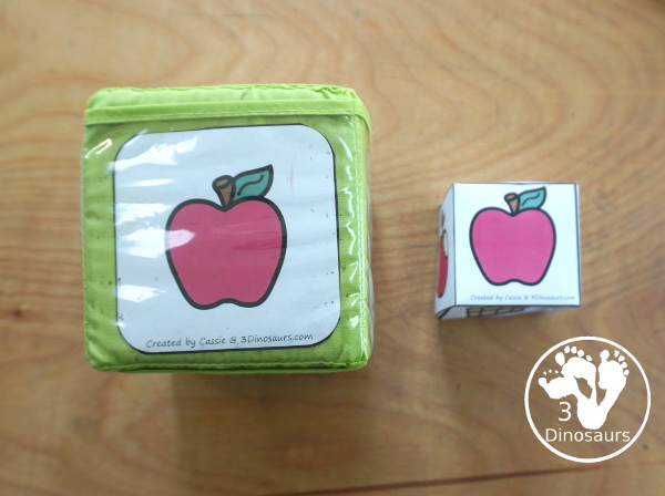 Apple Roll & Graph With Trace Letters, Numbers & Shapes with a folding die and cube die with a graphing sheet, graphing with tracing numbers, graphing with tracing letters and graphing with tracing shapes. All with a fun apple theme for fall for prek and kindergarten - 3Dinosaurs.com