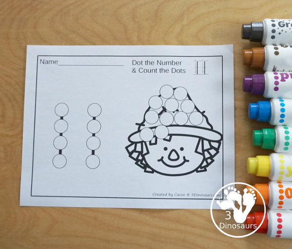 Scarecrow, Crow, & Hay Dot the Number & Count the Dots Dot the Number & Counting:  - Numbers 1 to 20 - 3Dinosaurs.com