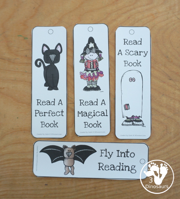 Free Fall Bookmarks for Kids - with 12 bookmarks to use for fall with apples, leaves, pumpkins and Halloween - 3Dinosaurs.com