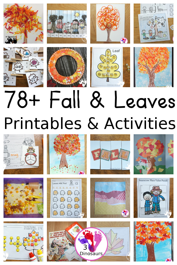 78+ Leaves & Fall Tree Printables & Activities: math, themed packs, numbers, abcs, writing, sensory bins, crafts and more - 3Dinosaurs.com