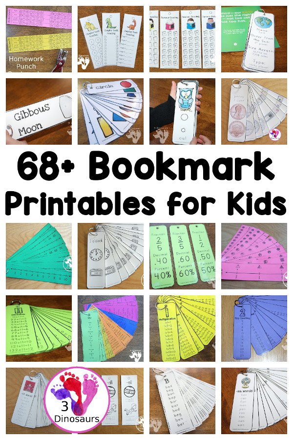 66+ Bookmark Printables: Learning to Read, Preschool, Math and Reading - Easy to use bookmarks for learning and reading with various levels of learning in the different themes and types - 3Dinosaurs.com