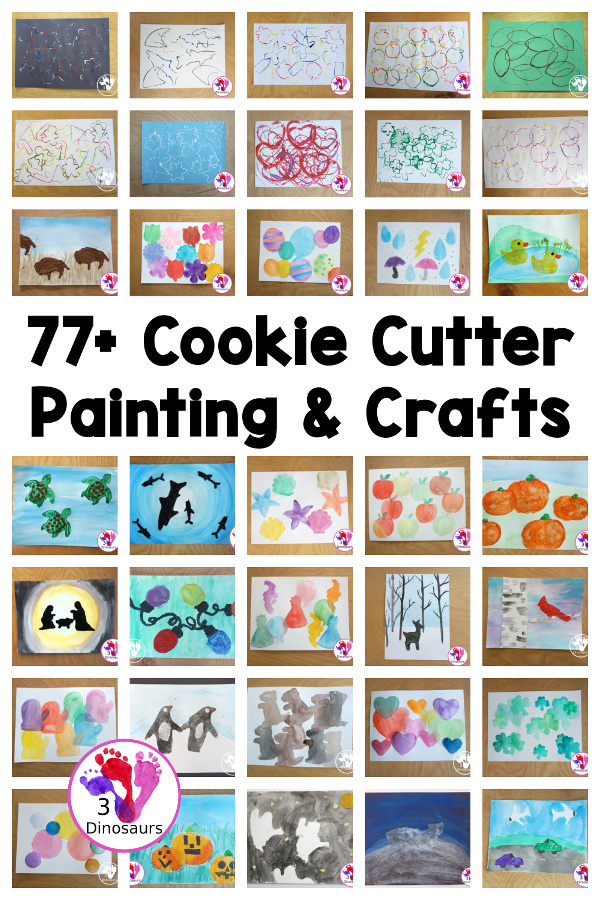 77+ Painting with Cookie Cutters - easy to do art projects with cookie cutters with little to no prep needed - 3Dinosaurs.com