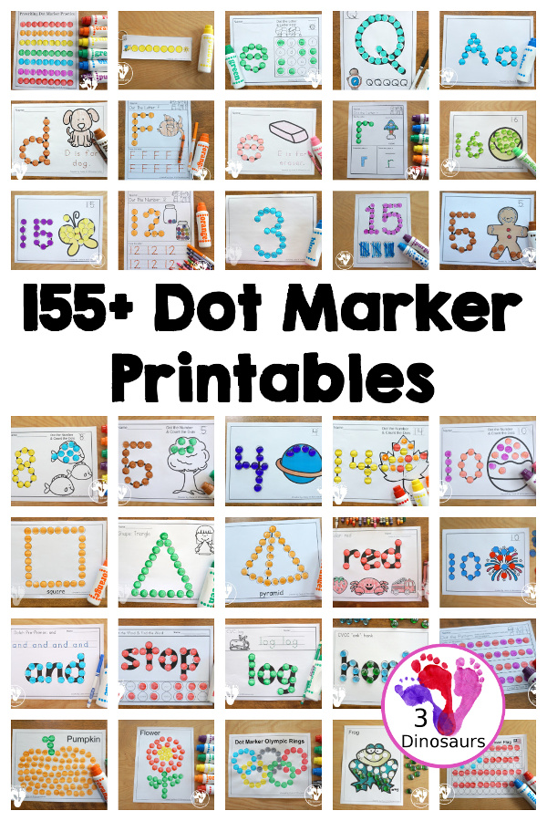 Dot Marker Printables - dot marker ABCs, dot marker numbers, dot marker mats, dot marker words, dot marker prewriting, and more with non-themed and seasonal dot marker printables. - 3Dinosaurs.com