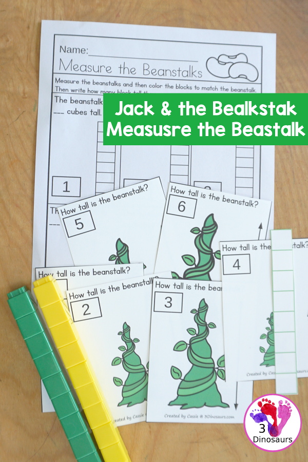 Free Measure the Beanstalk with Jack and the Beanstalk - a fun measuring activity with the beanstalk plus it has a recording sheet and a measuring tool you can use with kids. - 3Dinosaurs.com