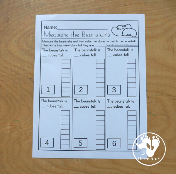 Free Measure the Beanstalk with Jack and the Beanstalk - a fun measuring activity with the beanstalk plus it has a recording sheet and a measuring tool you can use with kids. - 3Dinosaurs.com