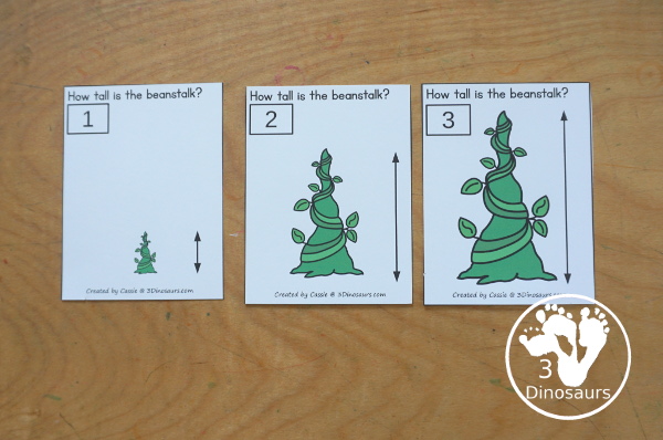 Free Measure the Beanstalk with Jack and the Beanstalk - a fun measuring activity with the beanstalk plus it has a recording sheet and a measuring tool you can use with kids. - 3Dinosaurs.com