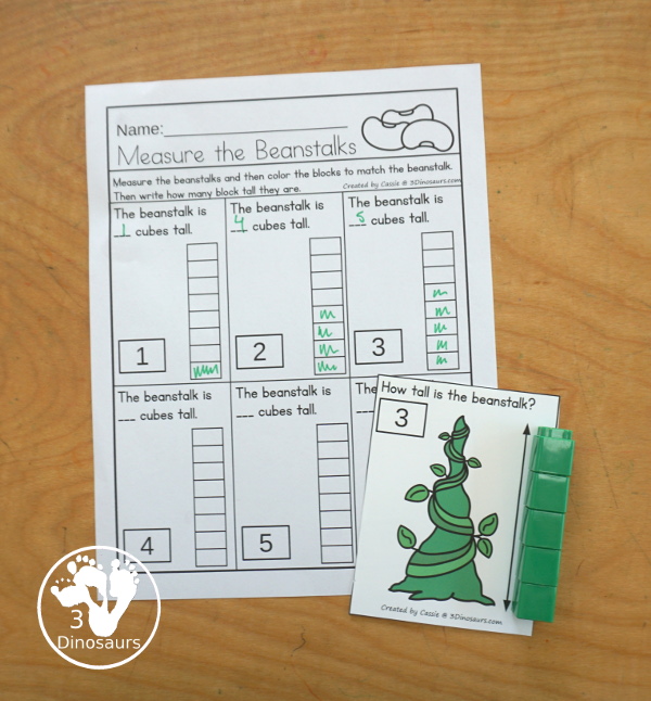 Free Measure the Beanstalk with Jack and the Beanstalk - a fun measuring activity with the beanstalk plus it has a recording sheet and a measuring tool you can use with kids. - 3Dinosaurs.com