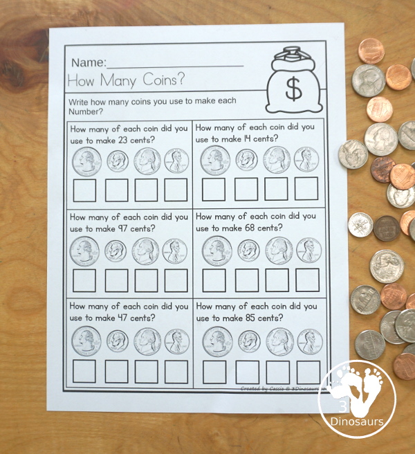 Free Jack and the Beanstalk Counting Coins Printable - has 6 task cards for counting coins up to a number and then a recording worksheet. This can be used with Jack and the Beanstalk and without it. - 3Dinosaurs.com