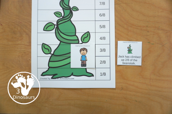 Free Beanstalk Fractions with Building Cards - You have fraction puzzles for 2, 3, 4, 5, 6, 8, and 10. You have building cards to use with the puzzles and puzzle building mat. A fun activity to make fractions and compare fractions.- 3Dinosaurs.com