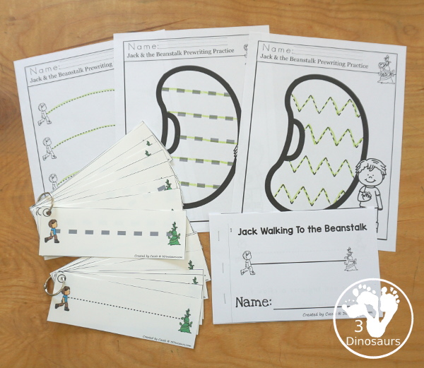 Jack & the Beanstalk Activity Pack: Prewriting - with prewriting worksheets, and prewriting tracing strips, and prewriting easy reader book - 3Dinosaurs.com