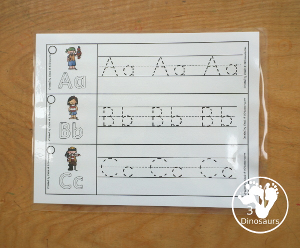 Free Pirate ABC Tracing Strips - with uppercase and lowercase together. You have fun kids with a Pirate- plus you can see an example of how to trace the letters - 3Dinosaurs.com