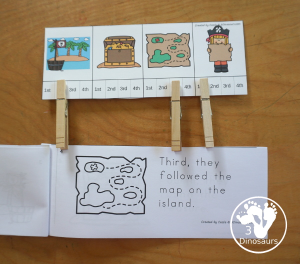 Free Pirate Sequencing Mini Printable - with clip cards, order cards, writing, cut and paste and easy reader book - 3Dinosaurs.com