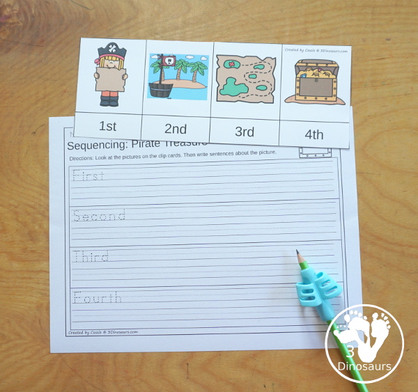 Free Pirate Sequencing Mini Printable - with clip cards, order cards, writing, cut and paste and easy reader book - 3Dinosaurs.com