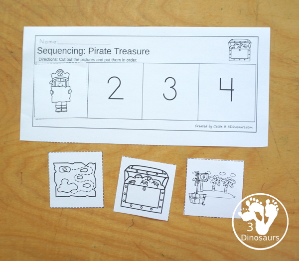 Free Pirate Sequencing Mini Printable - with clip cards, order cards, writing, cut and paste and easy reader book - 3Dinosaurs.com