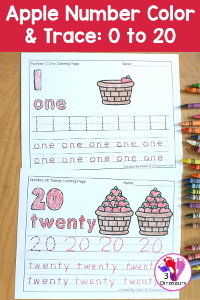 Apple Number Color & Tracing: Numbers 0 to 20