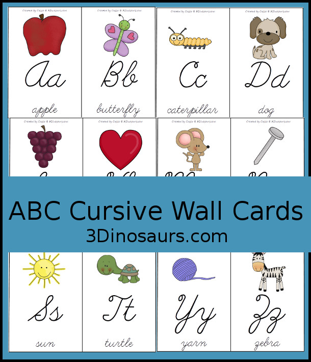 Free ABC Cursive Wall Cards - 3Dinosaurs.com
