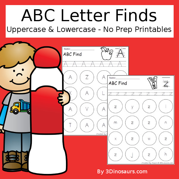 ABC Letter Find Uppercase or Lowercase Printable with tracing $ - 3Dinosaurs.com