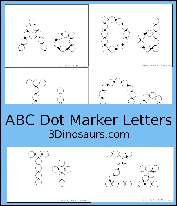 Free No-Prep ABC Dot Marker Letters - all 26 letters together in no-prep mats or single use printable for kids to use to learn uppercase and lowercase letters together - 3Dinosaurs.com