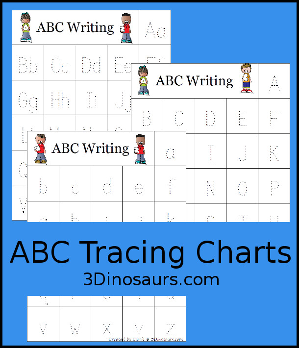 Free  ABC Tracing  Chart Printables - 3 charts with different letter options for kids to work on the letters - 3Dinosaurs.com