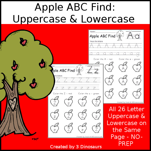 Easy No-Prep Apple ABC Find:  Uppercase & Lowercase - easy no-prep printables with a fun apple theme 26 pages with uppercase and lowercase together $ - 3Dinosaurs.com