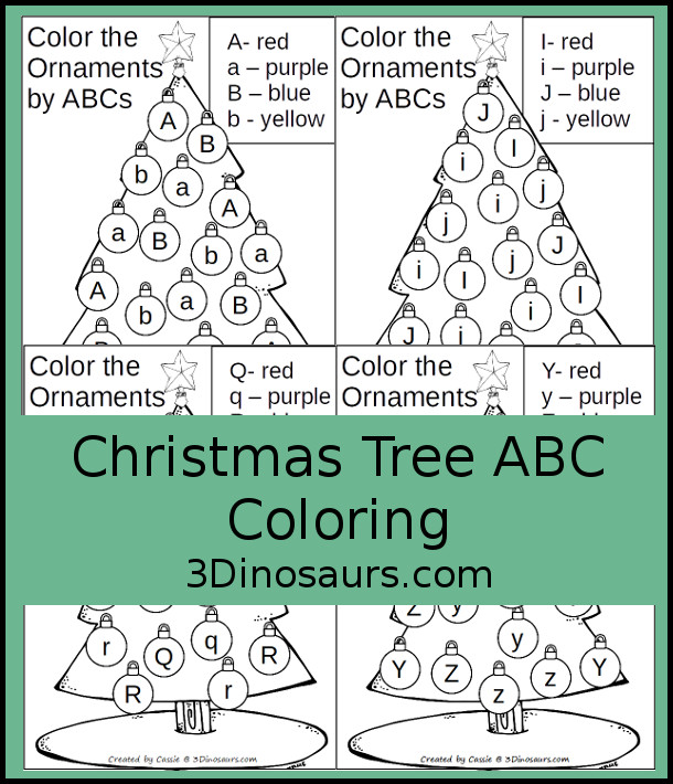 Free Christmas ABC Coloring - 2 letters per page with uppercase and lowercase letters - 3Dinosaurs.com