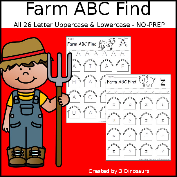 Easy No-Prep Farm ABC Find - easy no-prep printables with a fun barns theme 52 pages with uppercase and lowercase $ - 3Dinosaurs.com