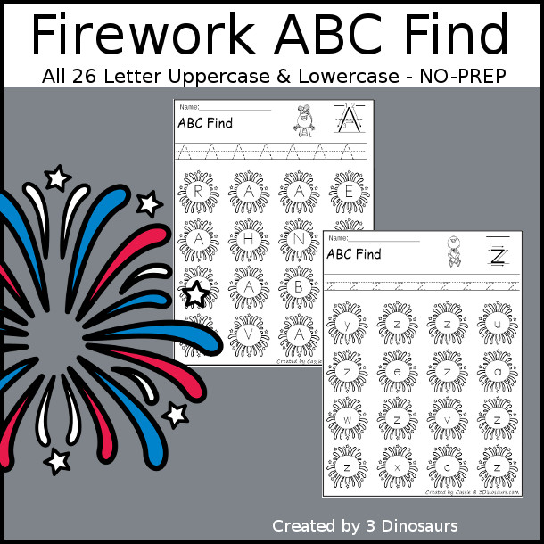 Fireworks Themed ABC Find: Uppercase or Lowercase with tracing $ - 3Dinosaurs.com