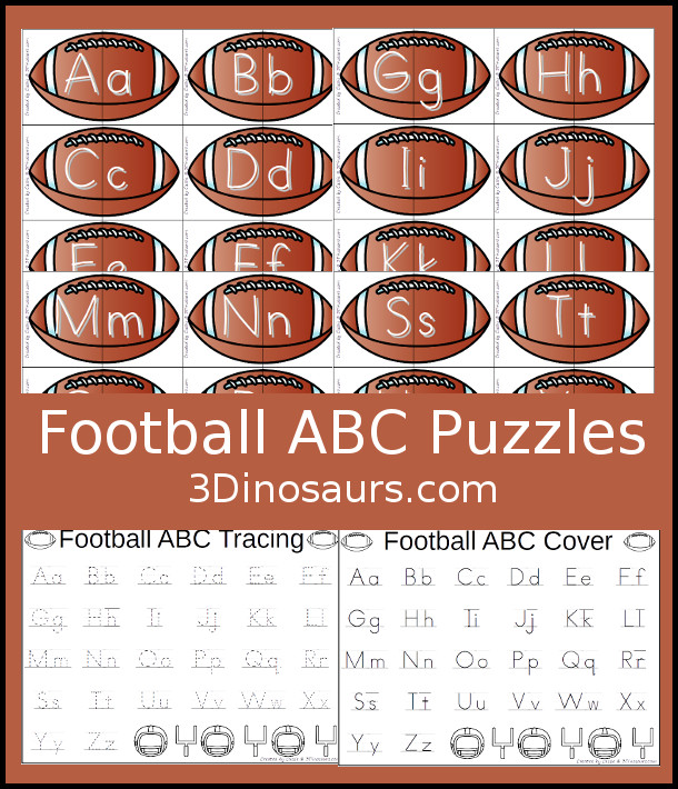 Free Football Themed ABC Puzzles - 26 puzzles with a tracing and covering sheet - 3Dinosaurs.com