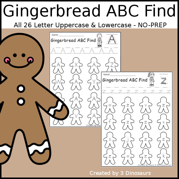 Easy No-Prep Gingerbread ABC Find - easy no-prep printables with a fun gingerbread theme 52 pages with uppercase and lowercase $ - 3Dinosaurs.com