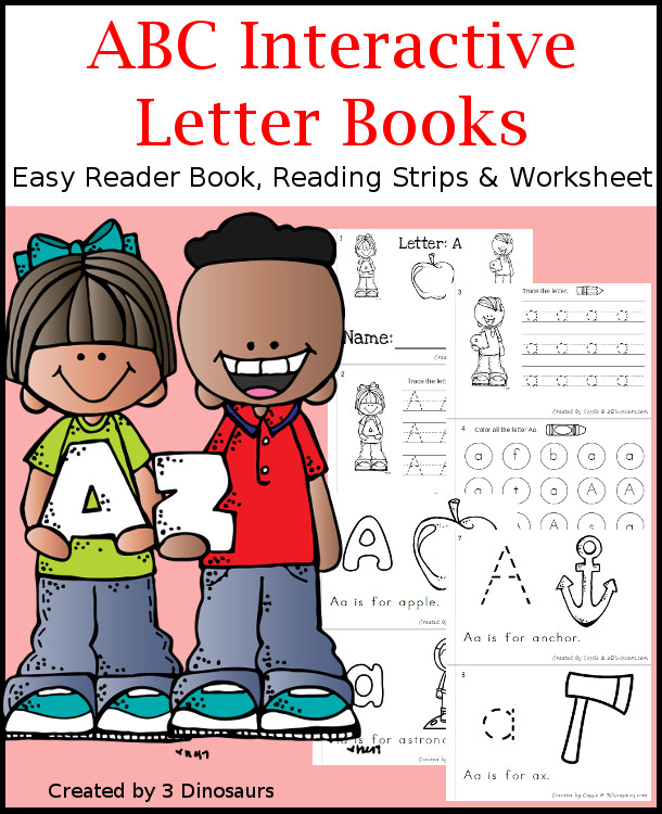 ABC Interactive Books - all 26 letters with interactive easy reader book, no-prep worksheets and reader strips $ - 3Dinosaurs.com