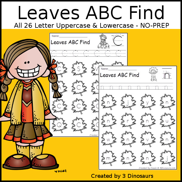 Easy No-Prep Leaves Find - easy no-prep printables with a fun leaves theme 52 pages with uppercase and lowercase $ - 3Dinosaurs.com