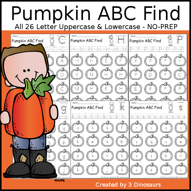 Pumpkin Themed ABC Find: Uppercase or Lowercase with tracing $ - 3Dinosaurs.com